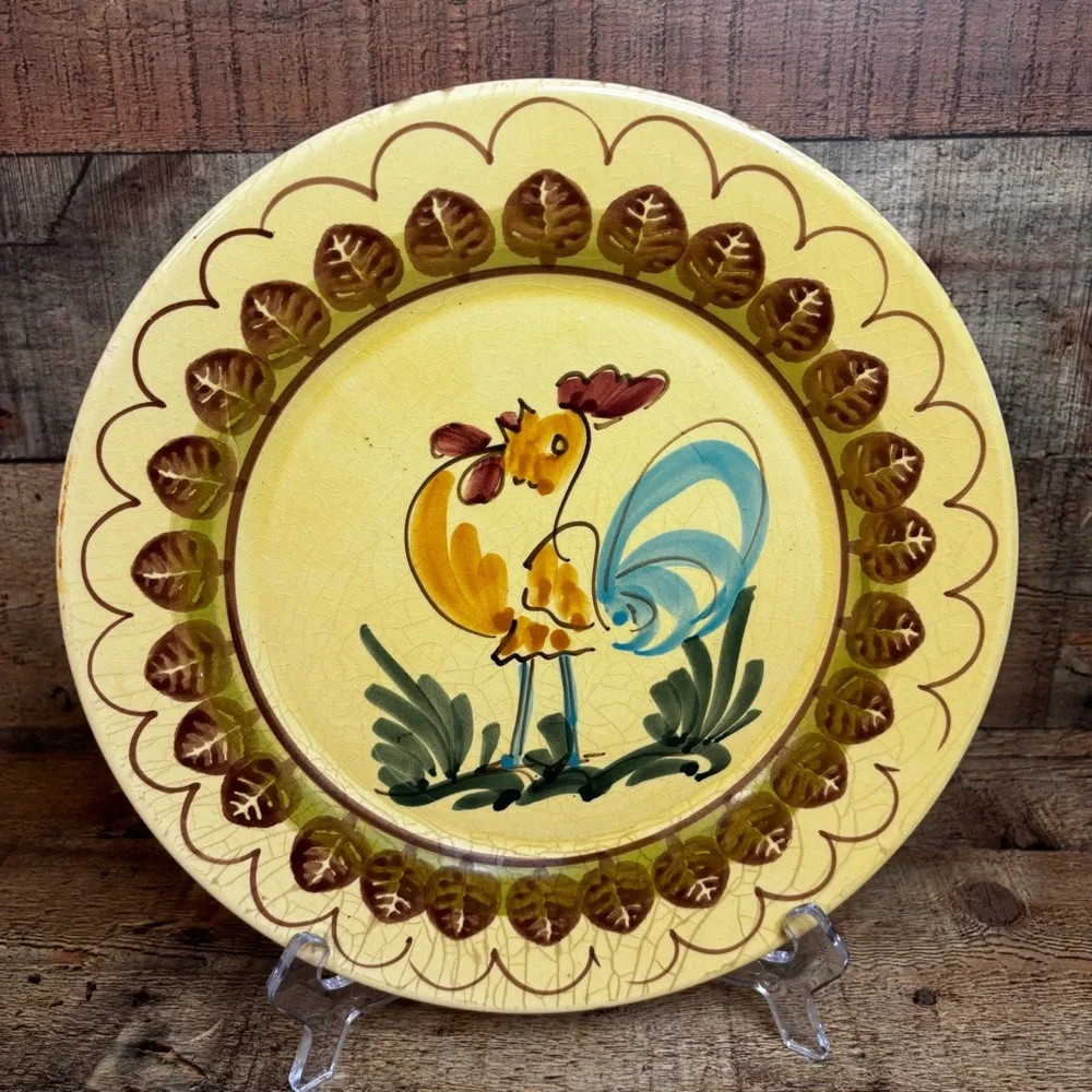 Vintage Lamas Pottery - Made In Italy Ceramic Rooster Plate - 11” Diameter
